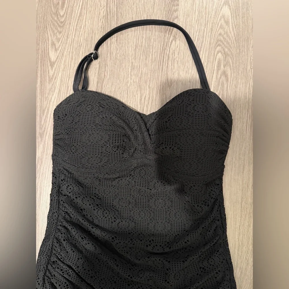 Merona Black Lace One-Piece Halter Swimsuit size Medium